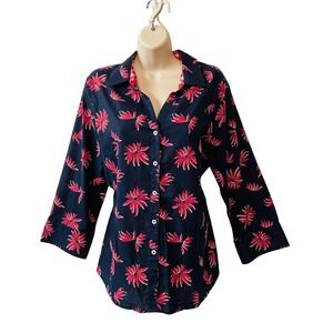 Foxcroft NYC Womens Size 16 Shaped Blue Floral‎ Wrinkle Free Button Front Shirt